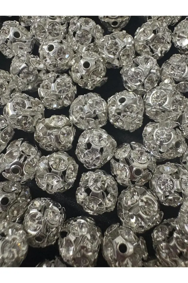 10 mm Zirkon Taşlı Gümüş Kasa Kristal Beyaz Taşlı Rondela (30 ADET)