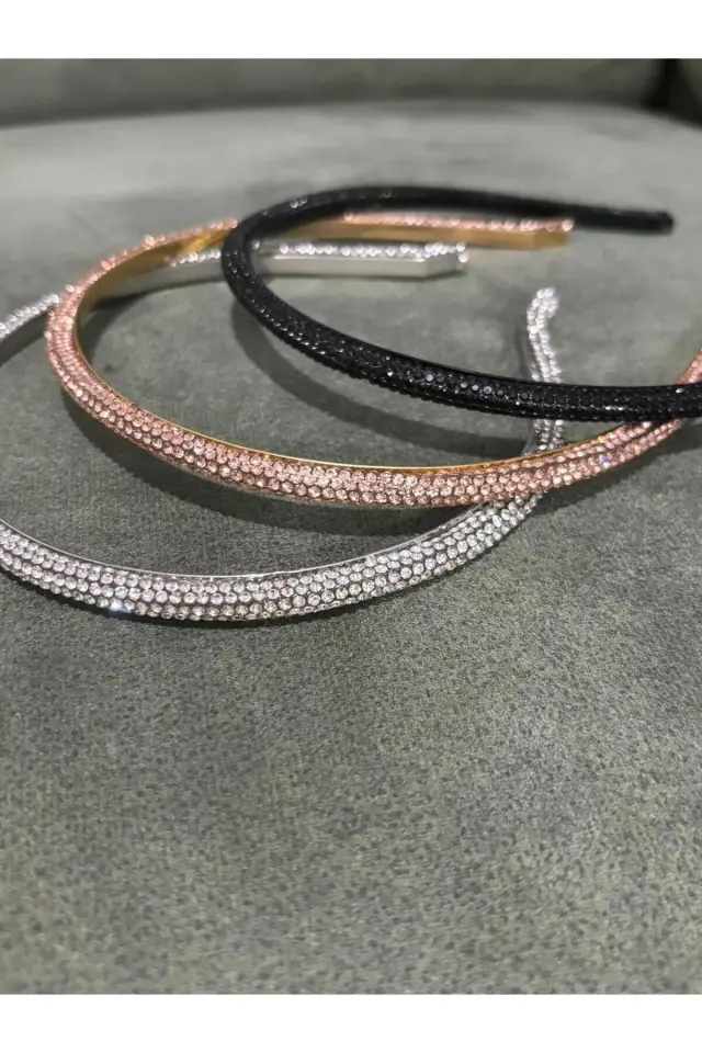 Kristal Taşlı Taç 3'lü Gümüş, Siyah Ve Gold Taşlı Taç