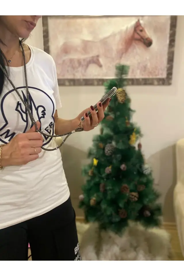 Taşlı Antrasit Telefon Çapraz Boyun Askısı 130 Cm. 1 Aparat Hediyeli