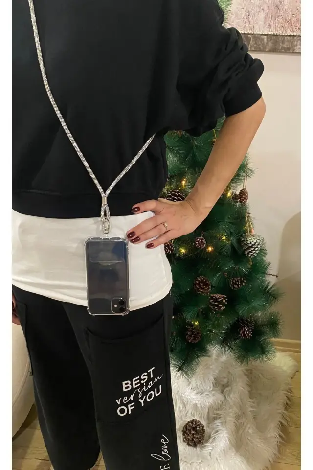 BEİLYS i Taşlı Gümüş Telefon Çapraz Boyun Askısı 130 cm.+1 aparat hediyeli