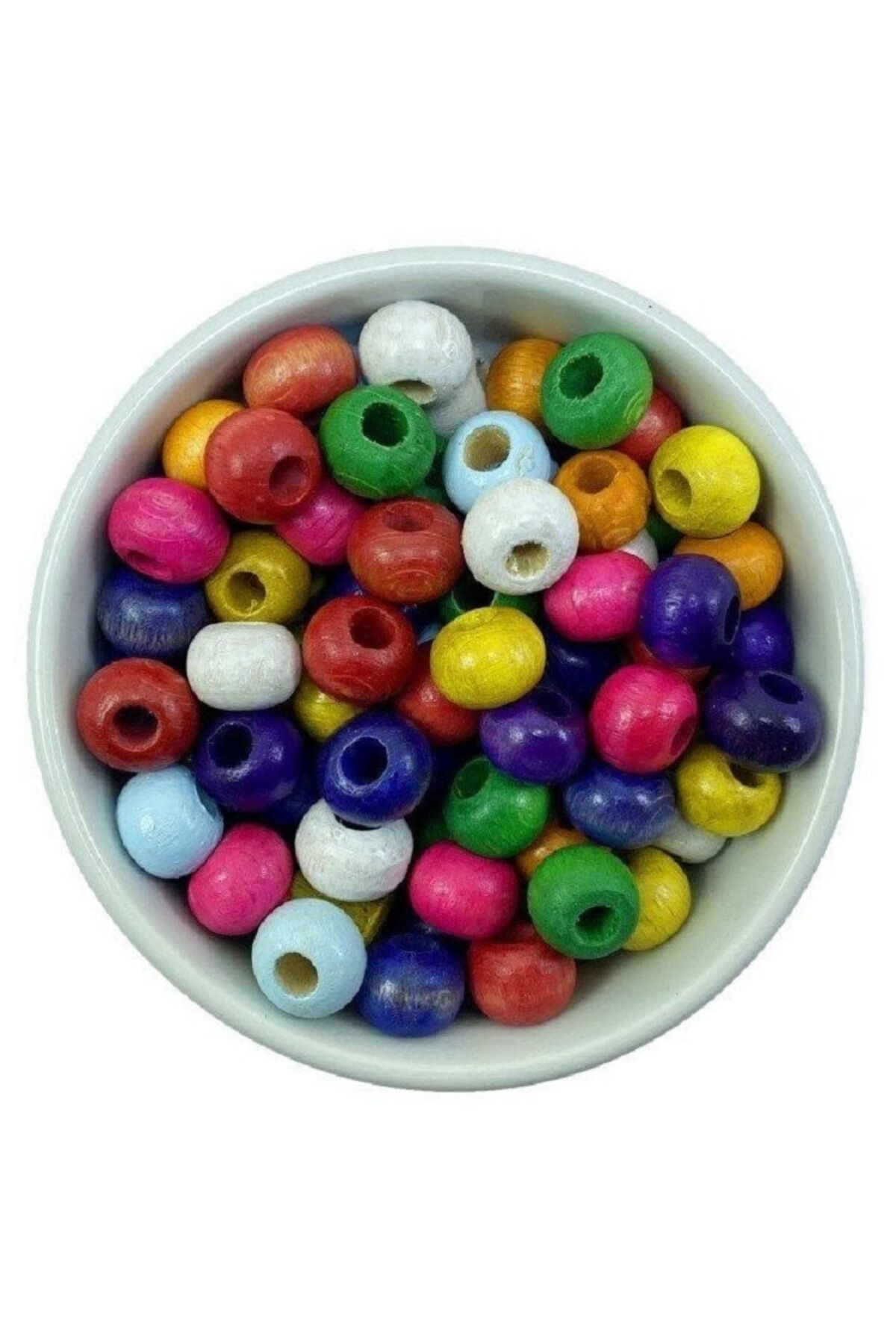 Karışık Renkli Ahşap Boncuk , 20 Mm Yuvarlak , 100 gr (40-45 ADET)