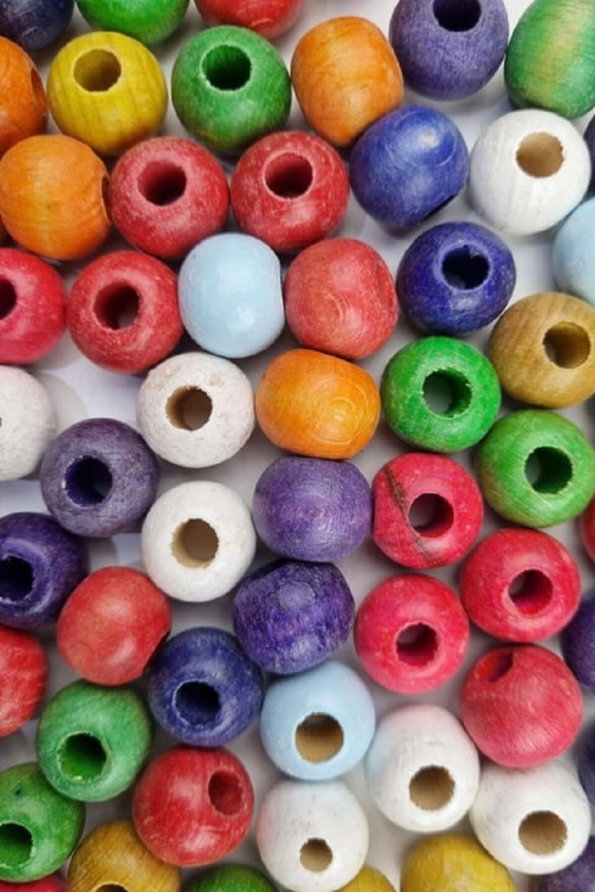 Karışık Renkli Ahşap Boncuk , 10 Mm Yuvarlak , 100 gr (250 - 300 Adet)