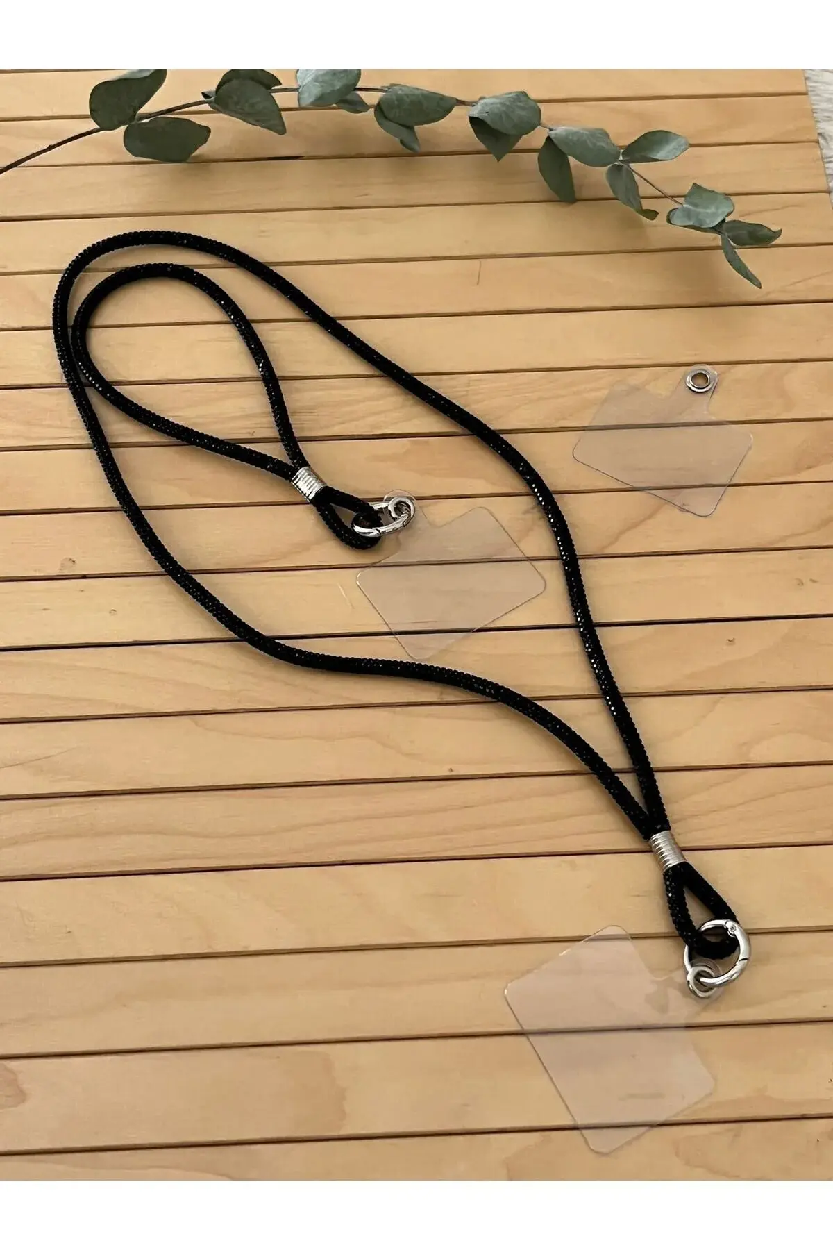 Swaroski Siyah Taşlı Şık Telefon Bilek Ve Boyun Askısı Telefon Askı Takim 1 Yedek Aparat Hediyeli