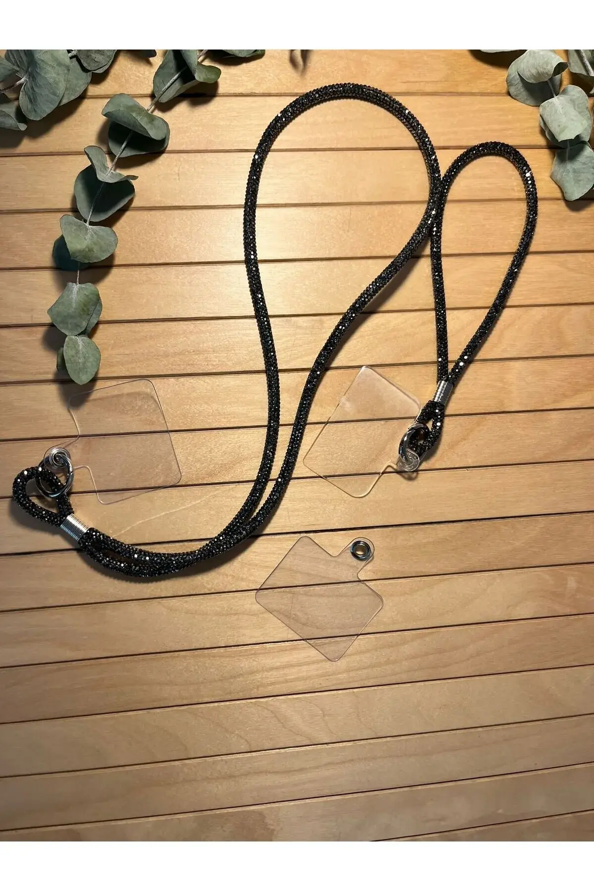 Swaroski Antrasit Taşlı Şık Telefon Bilek Ve Boyun Askısı Telefon Askı Takim 1 Yedek Aparat Hediyeli