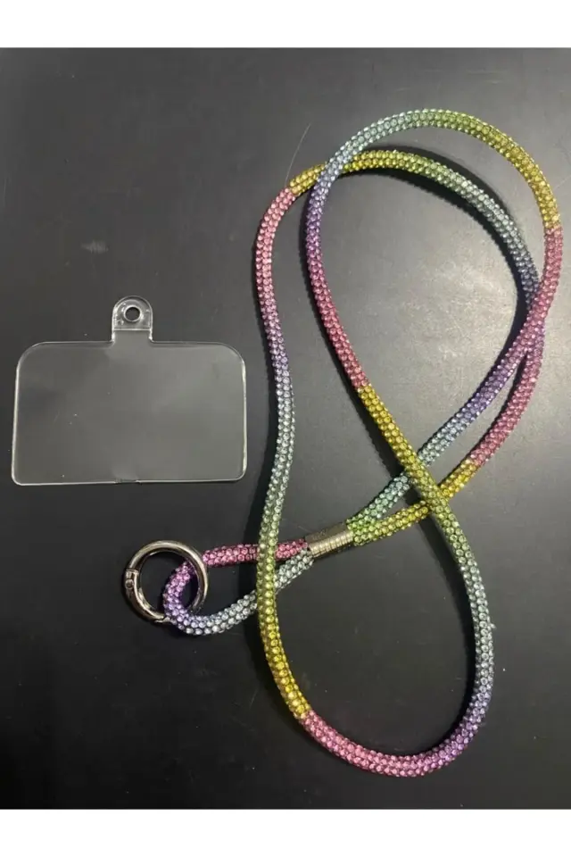 Taşlı Renkli Janjanlı Telefon Boyun Askısı Kristal Taşlı Boyun Telefon Askı