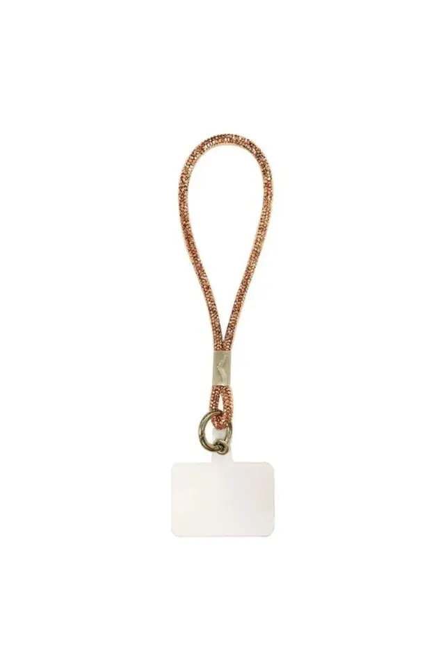 Taşlı Janjanlı Telefon Bilek Askısı Gold