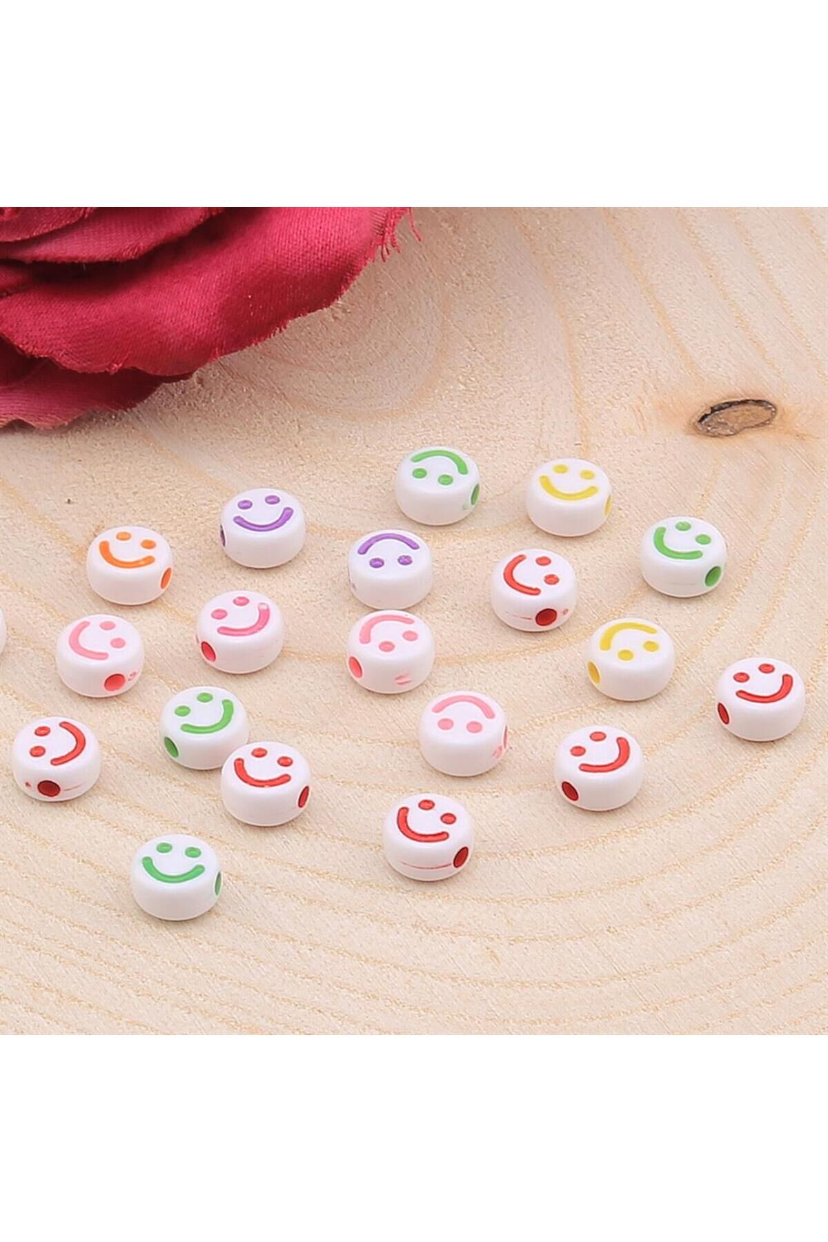 Takı Yapımı Için Gülen Yüz Boncuk Çok Renkli 50 Adet