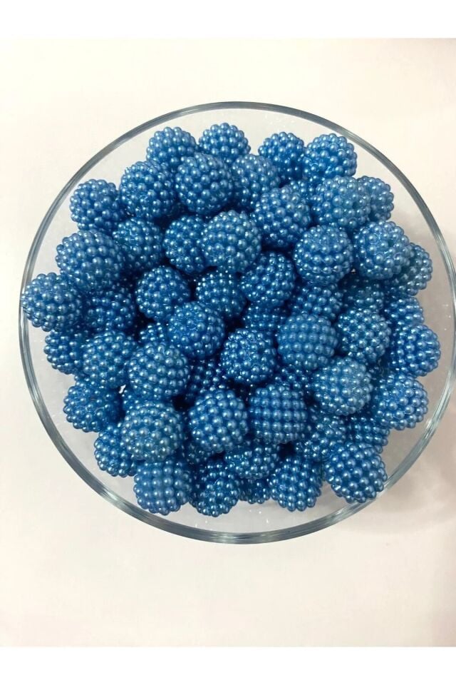 100 Gr 14mm Mavi Parçalı Böğürtlen inci Boncuk Takı Yapım Boncuğu (100 Adet)