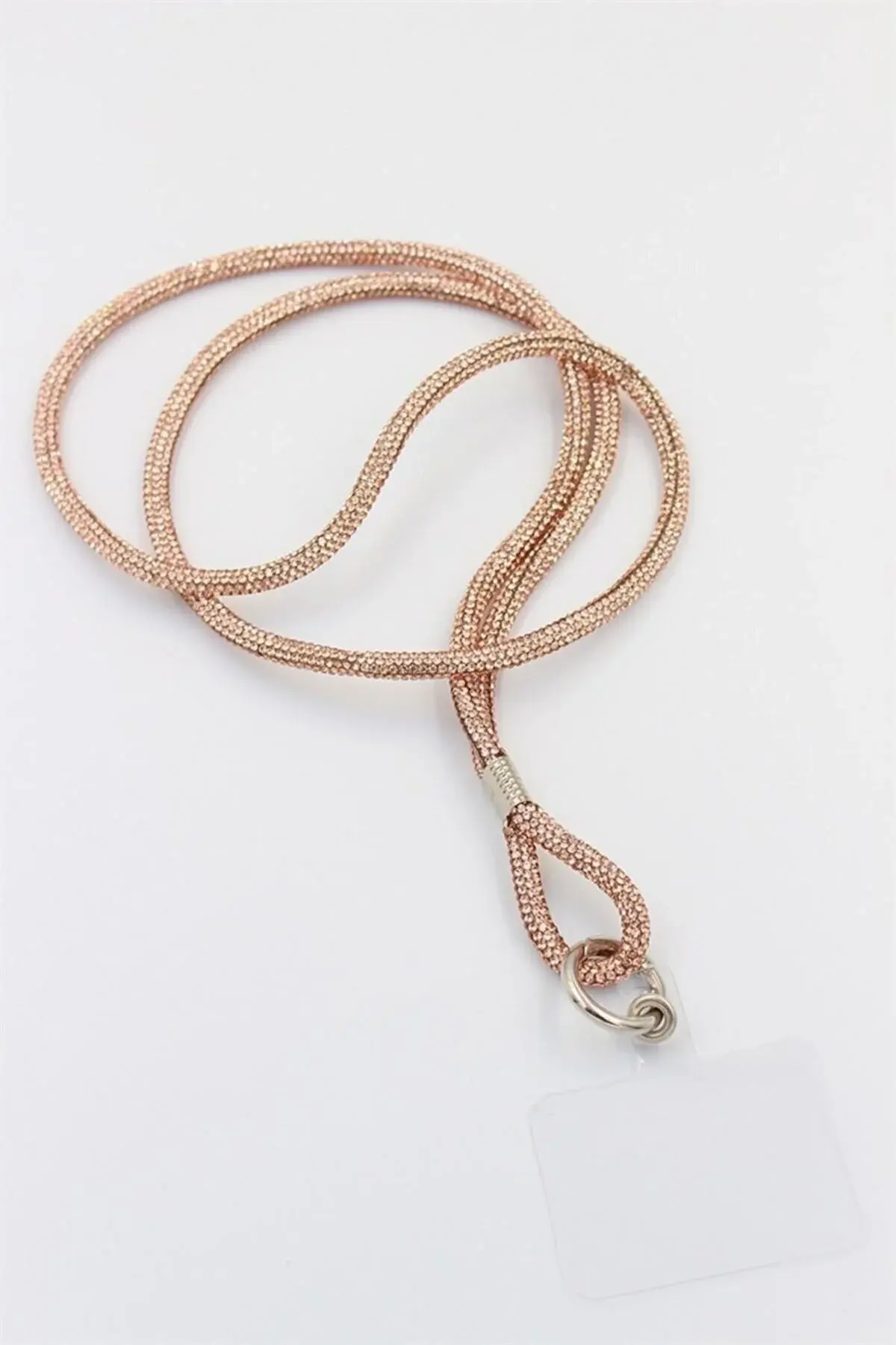 Taşlı Rose Gold Uzun Telefon Boyun Askısı (75 Cm)
