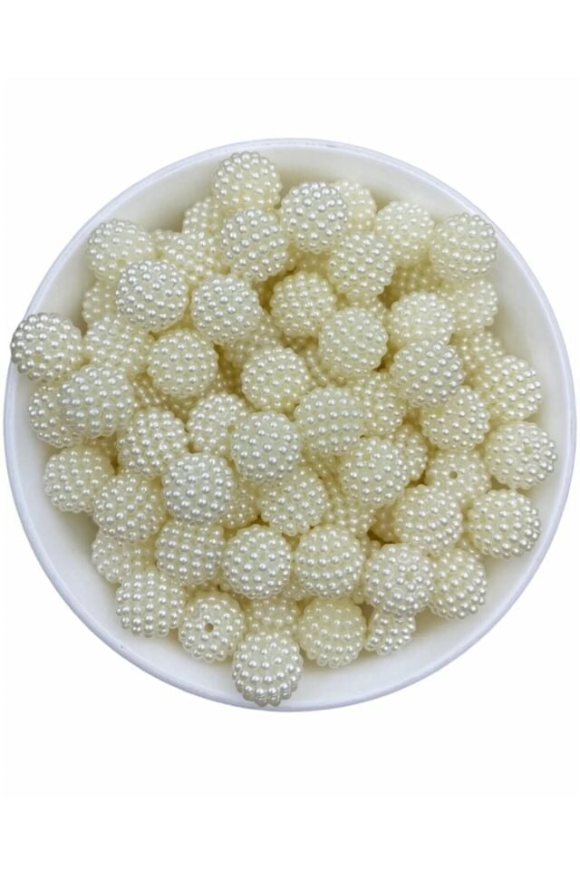 50 Gr 14mm Krem Renk Parçalı Böğürtlen inci Boncuk Takı Yapım Boncuğu (50 Adet)