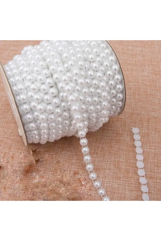 3 Metre Beyaz Sıralı Kesik Inci (4 MM) – Boncuk