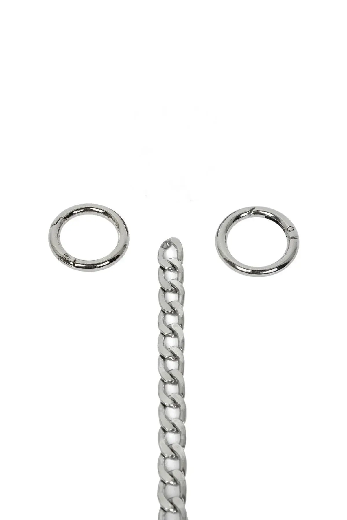 Nildenhobim Gümüş Renk Yaylı Halkalı Çanta Zincir Set - Zincir 110 Cm - Yaylı Halka Çap 2.5 Cm