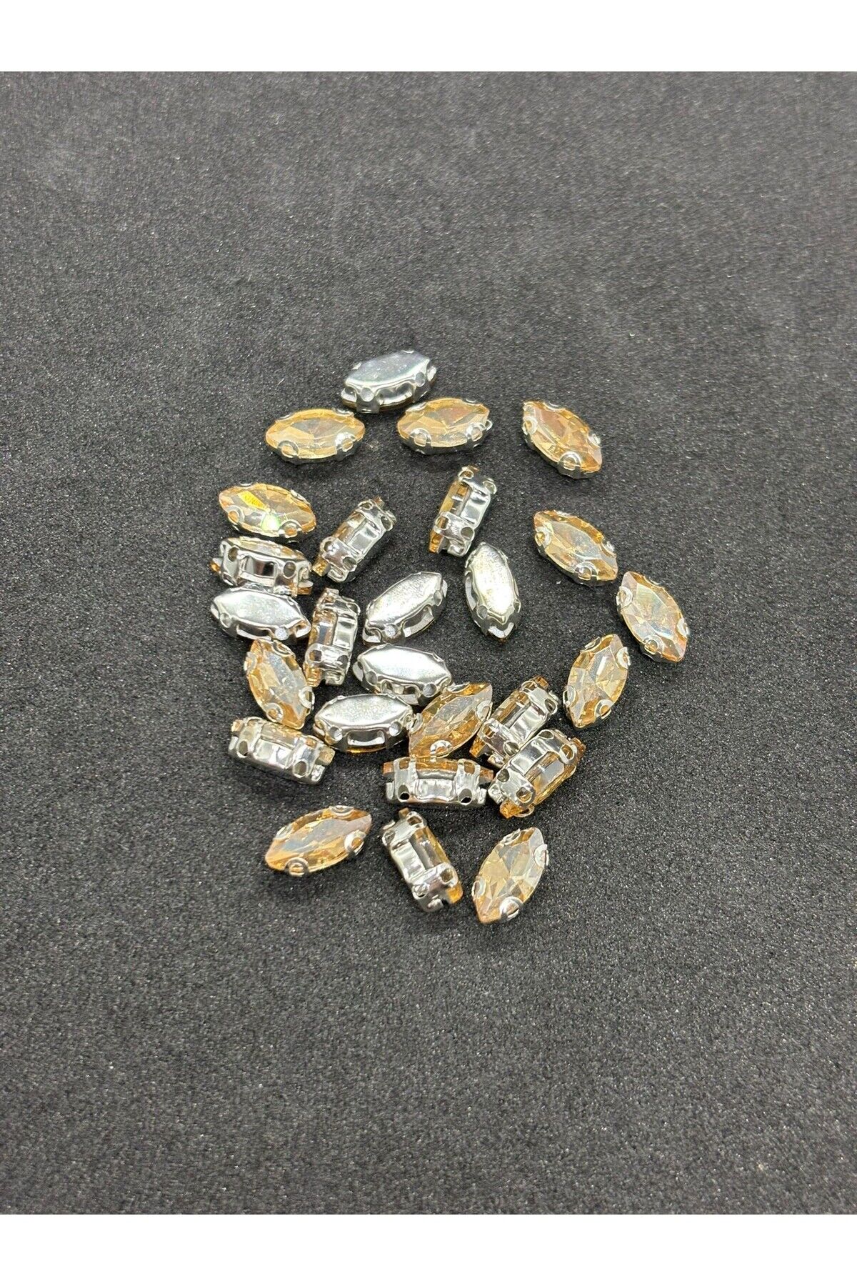 5x10 (1 CM) Mekik Kasalı Dikme Cam Taş Gümüş Kasa Sarı Taş 50 Adet