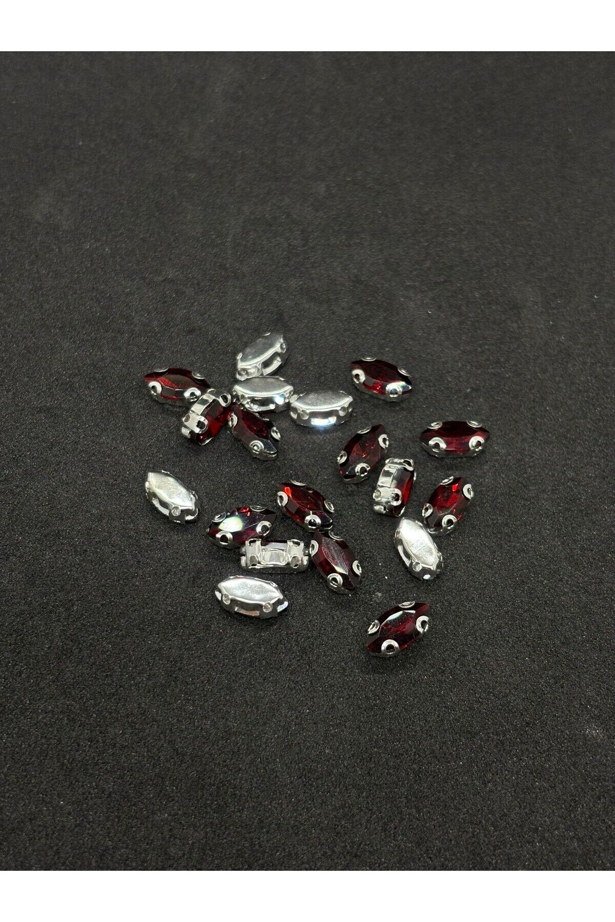 5x10 (1 CM) Mekik Kasalı Dikme Cam Taş Gümüş Kasa Bordo Taş 50 Adet