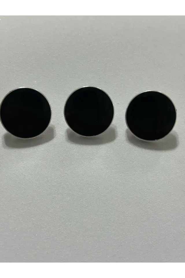 3 lü Siyah Sedef Düğme Gümüş Metal Çerçeveli 2 cm.(BD17)