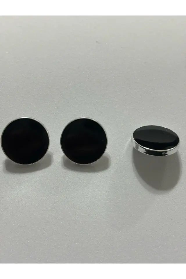3 lü Siyah Sedef Düğme Gümüş Metal Çerçeveli 2 cm.(BD17)