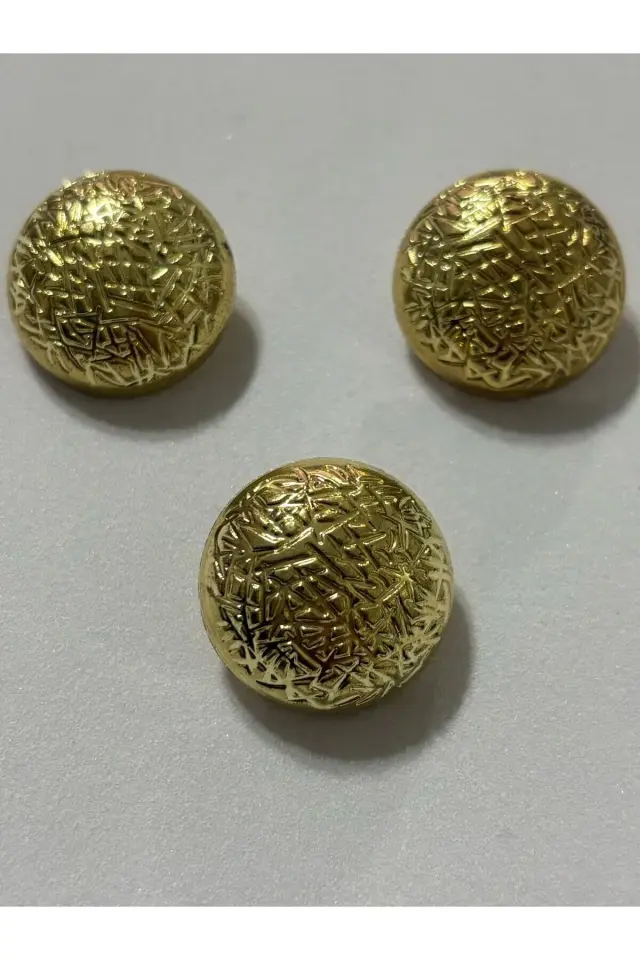 3 Lü Gold Metalize Bombeli Özel Tasarım Düğmesi Ceket Kaban Düğmesi 2,5 Cm.(BD12)