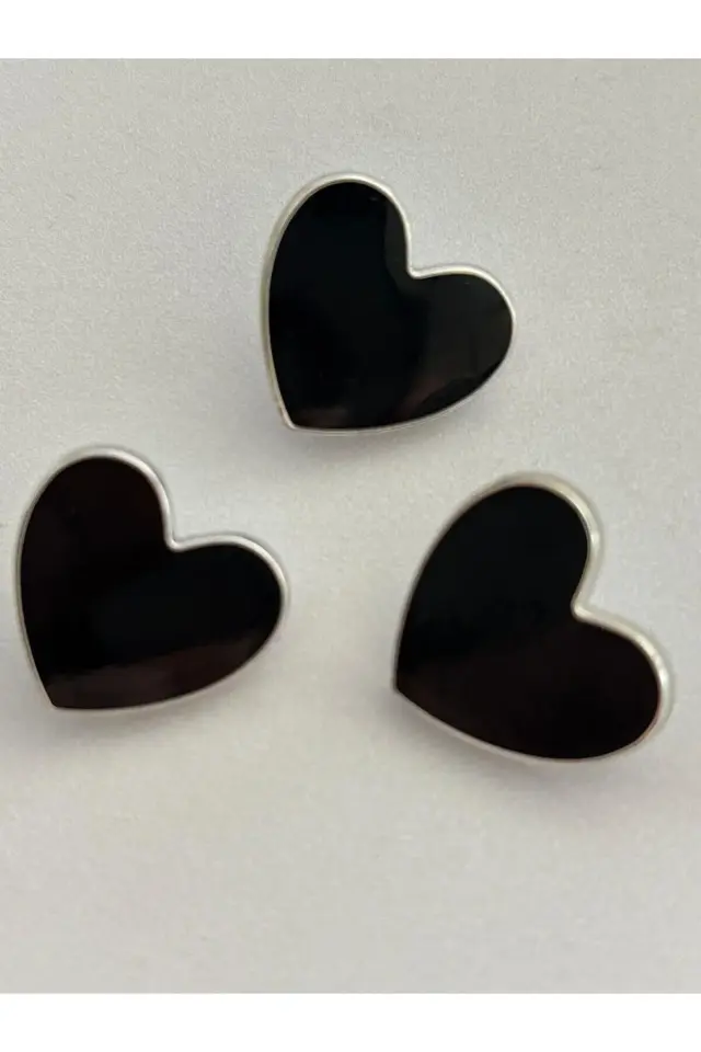3 Adet Gümüş Çerçeveli Siyah Sedef Kalp Düğme Özel Tasarım Düğme 2 cm(BD07)