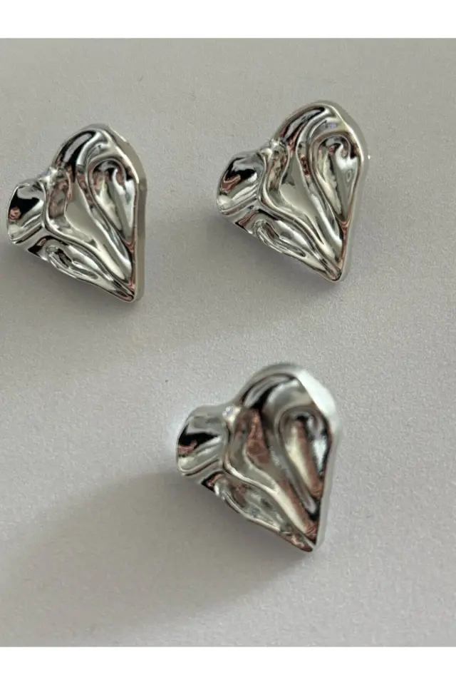 3 Adet Gümüş Kalp Düğme Buruşuk Kıvrımlı Özel Tasarım Düğme 2 cm(BD06)