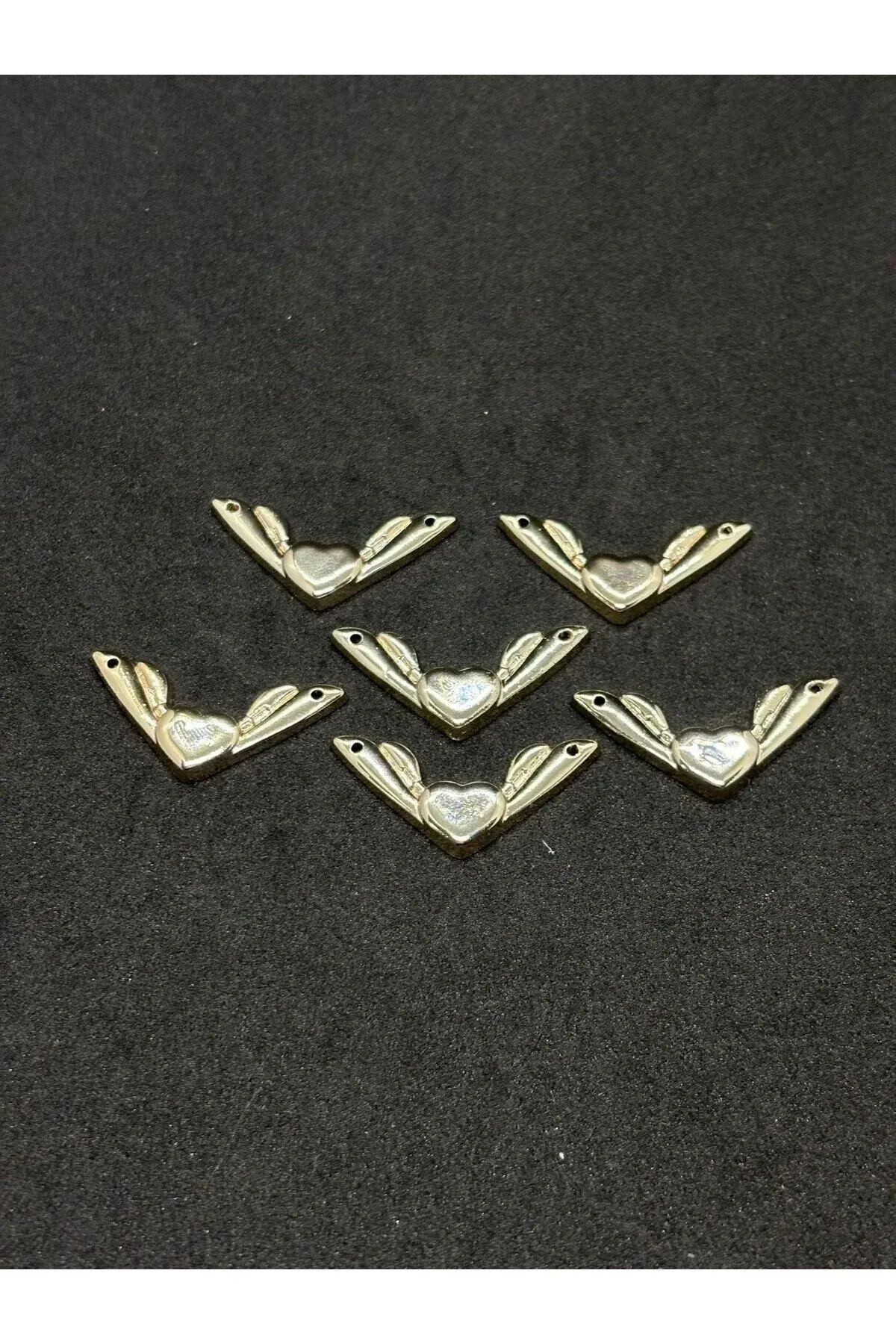 Gümüş Kalp Kanatlı Özel Tasarım Düğme 6 Adet (BD01)