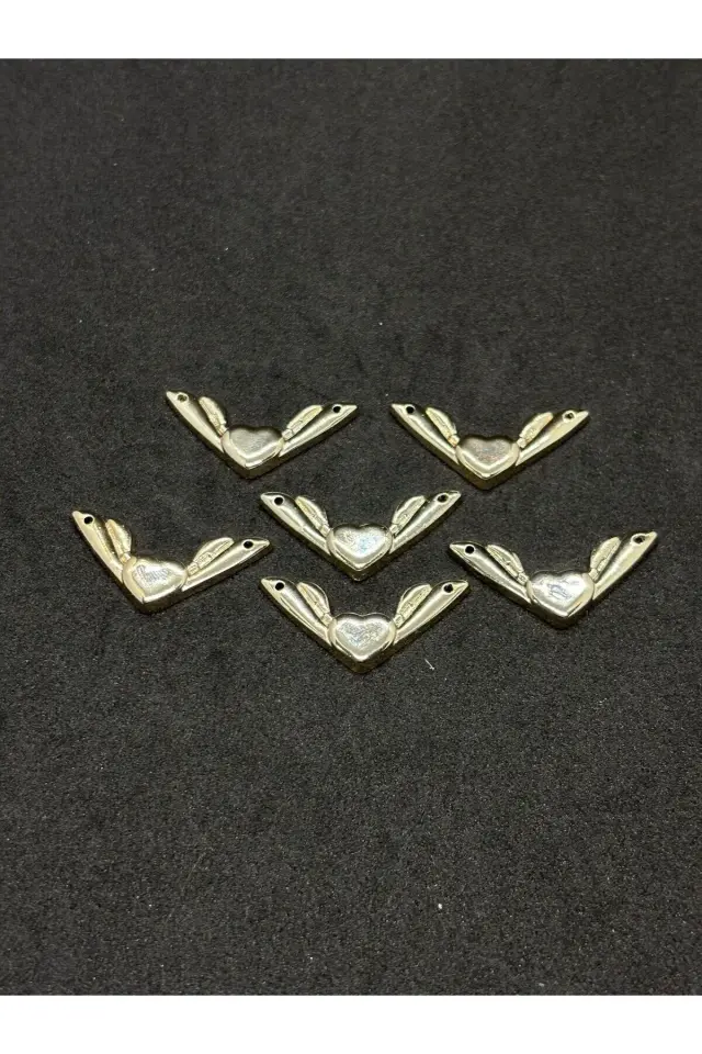 Gümüş Kalp Kanatlı Özel Tasarım Düğme 6 Adet (BD01)