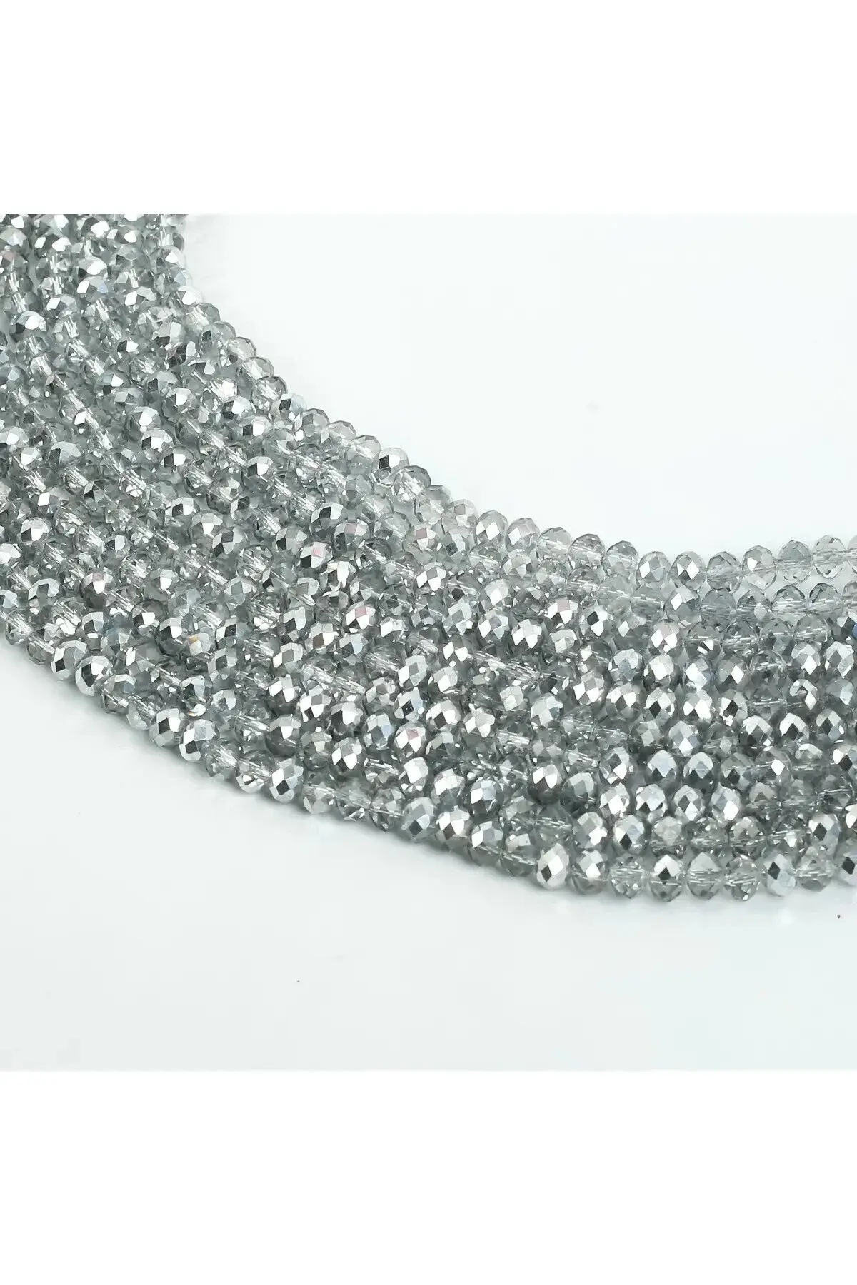 10 Dizi (650-700 adet arası)8 mm Yassı Kristal Cam Boncuk Dizisi Şeffaf Janjanlı Gümüş Renk 1.Kalite