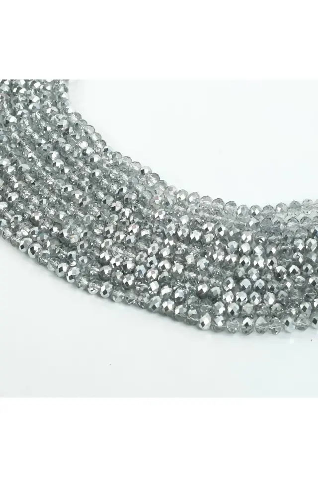 10 Dizi (650-700 adet arası)8 mm Yassı Kristal Cam Boncuk Dizisi Şeffaf Janjanlı Gümüş Renk 1.Kalite