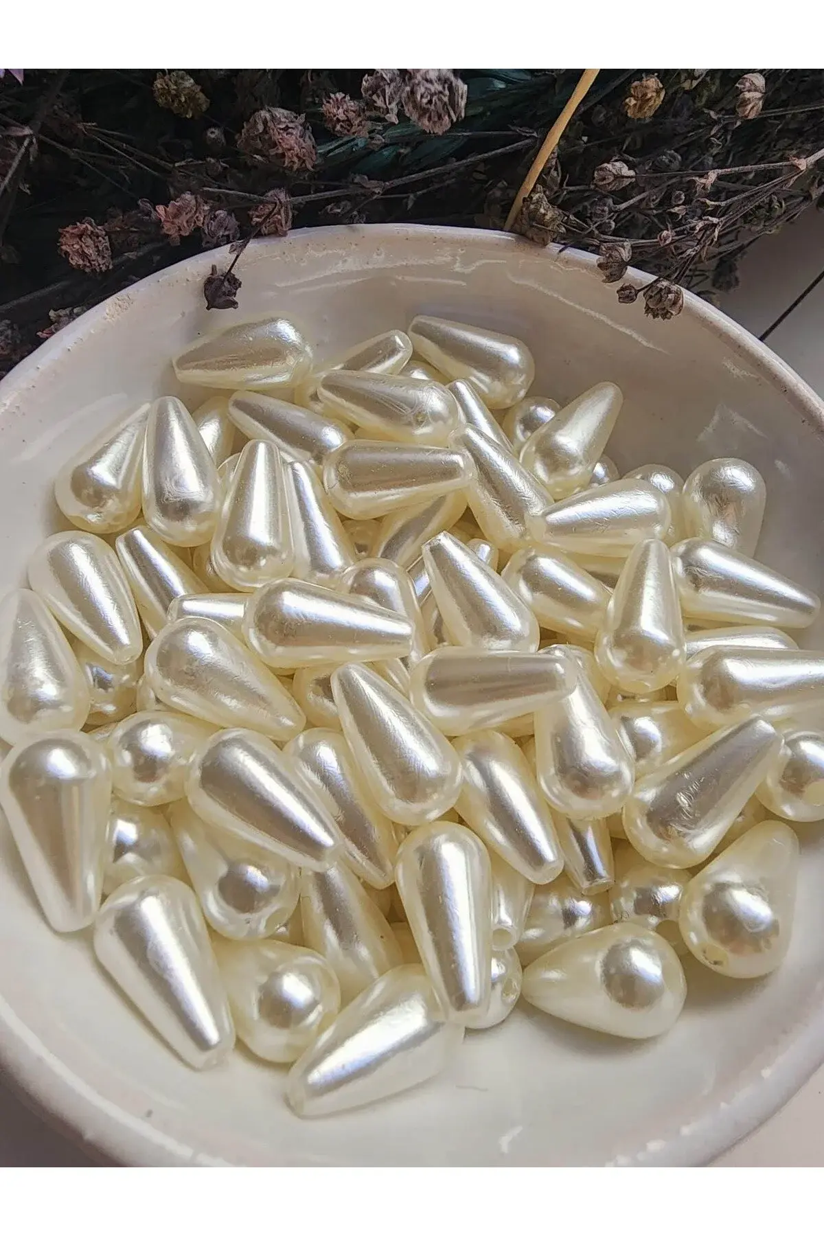 9x18 Mm Krem Renk Plastik Damla Model Inci Boncuk ,inci Takı Aksesuar Boncuğu (100 ADET) B:9