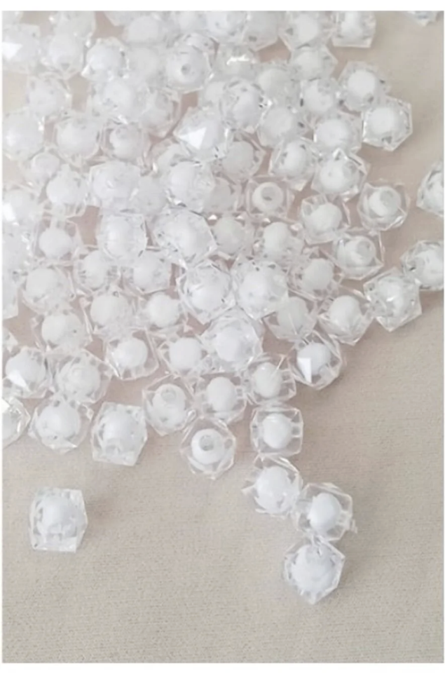 10mm Beyaz Renk Küp, Kübik Model Akrilik Boncuk,takı ,çanta Boncuğu (100 Adet)
