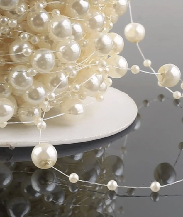 Krem Rengi Saçaklı Misinalı İnci 20 Metre İnci Misina