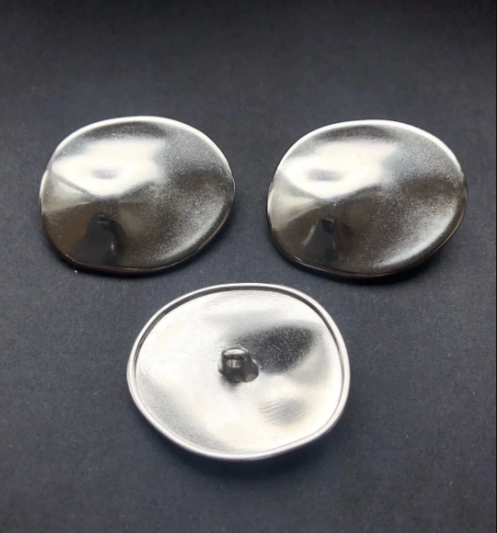 Gümüş Silver Oval Elips Alttan Ayaklı Metal Düğme 54 Boy Düğme - 3lü Düğme Paketi