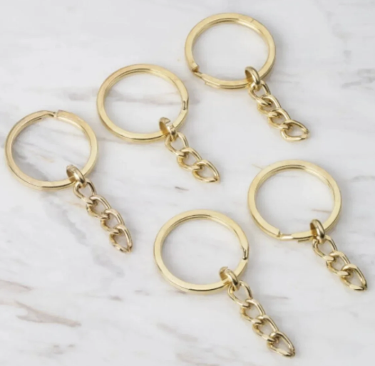 Anahtarlık Halkası Zincirli 50 adet Gold Rengi