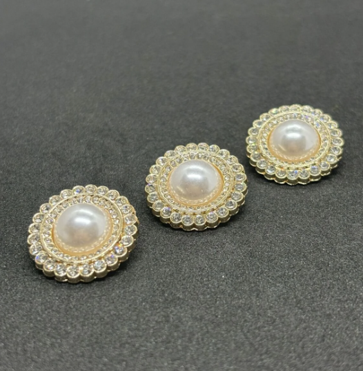 Gold Kasa Taşlı Düğme Klasik İnci Model (2.20cm) 3 Adet