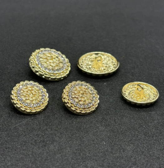 Gold Üzeri Kristal Taşlı Model Özel Tasarım Kaban Ceket Trençkot Düğme 5 Adet (2 Büyük 3 Küçük Boy)