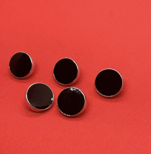 Gümüş Metal Çerçeveli Siyah Kaplama Düğme 1,5cm. 5 Adet