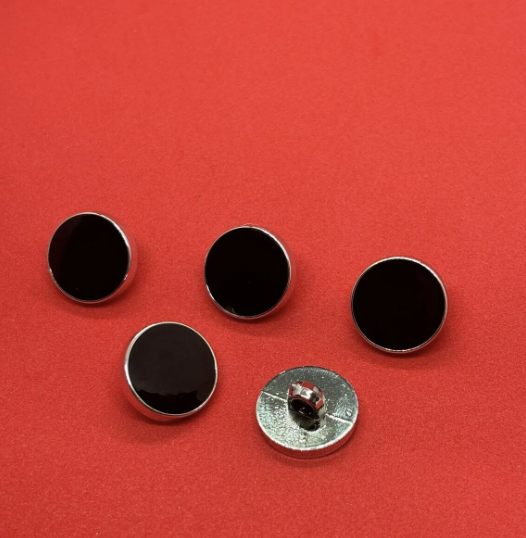 Gümüş Metal Çerçeveli Siyah Kaplama Düğme 1,5cm. 5 Adet