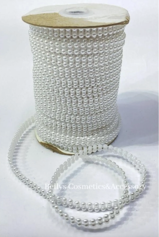 4 Mm Çift Sıralı Şerit Yarım İnci Boncuk, 5 Metre Beyaz Renk Şerit Yarım İnci Plastik Boncuk