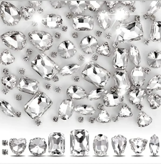 100 Adet Karışık Gümüş Kasalı Dikme Beyaz Cam