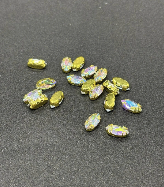 6x12 Mm Mekik Gold Kasa Janjanlı Kristal Taş Kasalı Dikme Taş (50 ADET)