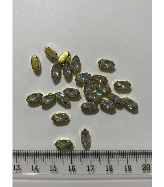 6x12 Mm Mekik Gold Kasa Janjanlı Kristal Taş Kasalı Dikme Taş (50 ADET)