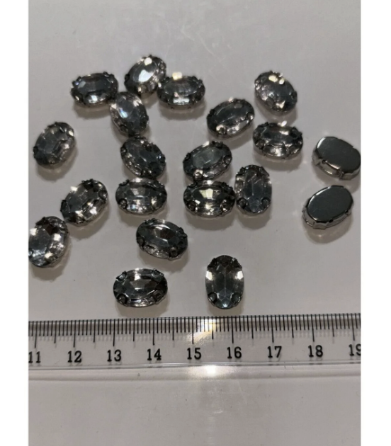 10x14 Mm Oval Gümüş Kasa Beyaz Kristal Taş Kasalı Dikme Taş (50 ADET)
