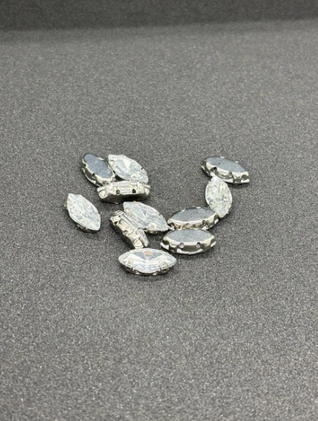 4x8 mm. Mekik gümüş Kasalı Beyaz Kristal Taşlı Kasalı Dikme Taş (50 Adet)