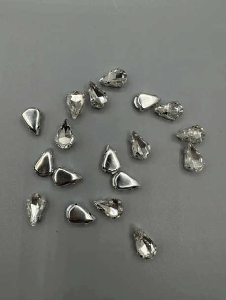 8x13 (1.3cm) Kasalı Dikme Damla Kristal Taş Beyaz (50 Adet)