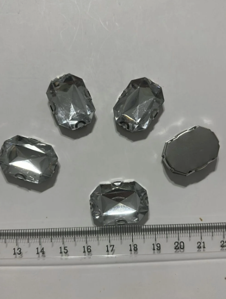 18x25 mm Dikdörtgen Gümüş Kasa Beyaz Kristal Taş Dikme Kasalı Taş (10 adet)