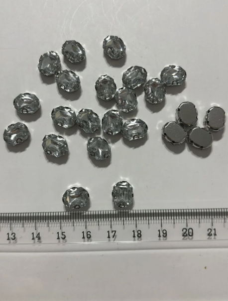 8x10 mm Oval Gümüş Kasalı Beyaz Kristal Kasalı Dikme Taş (50 adet)