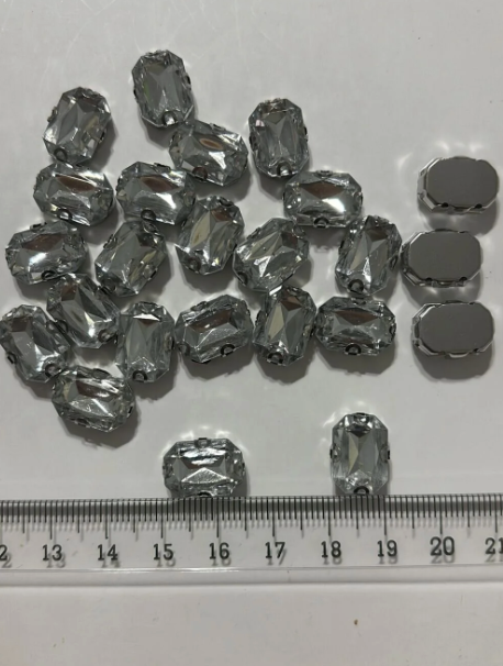 10x14 Oval Gümüş Kasalı Beyaz Kristal Kasalı Dikme Taş ( 20 Adet)