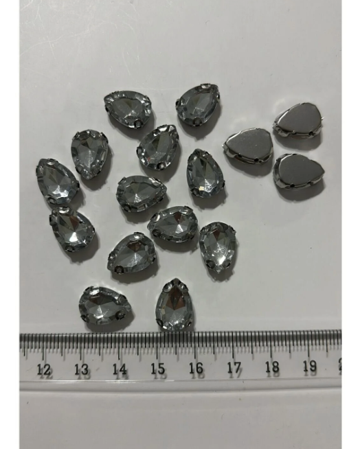 10x14 mm Damla Gümüş Kasa Beyaz Kristal Taş Kasalı Dikme Taş (20 Adet)