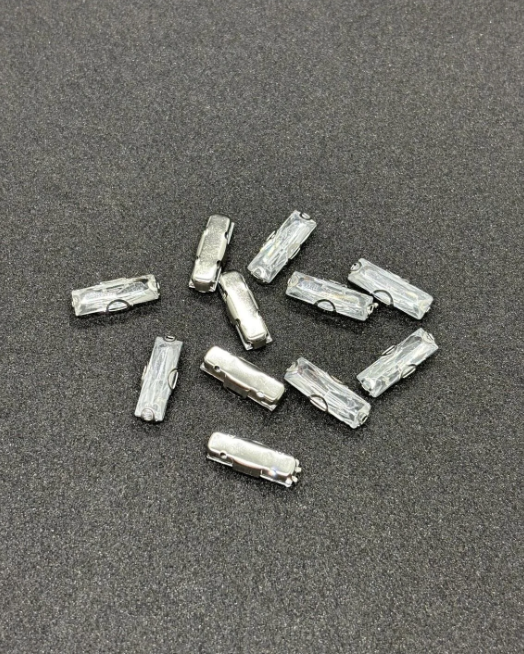 6x18 Mm Baget Gümüş Kasa Beyaz Kristal Taş Kasalı Dikme Taş (20 ADET)