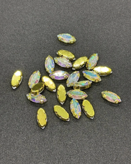5x10 Mm Mekik Gold Kasa Janjanlı Kristal Taş Kasalı Dikme Taş(50 ADET)