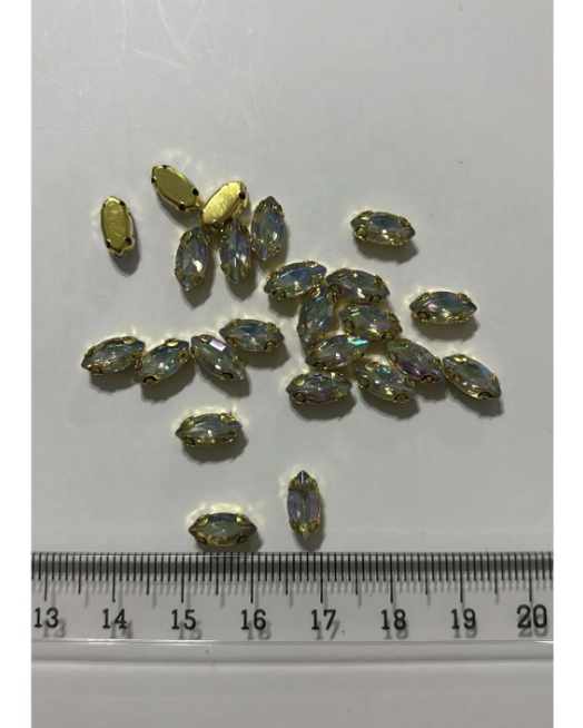 5x10 Mm Mekik Gold Kasa Janjanlı Kristal Taş Kasalı Dikme Taş(50 ADET)